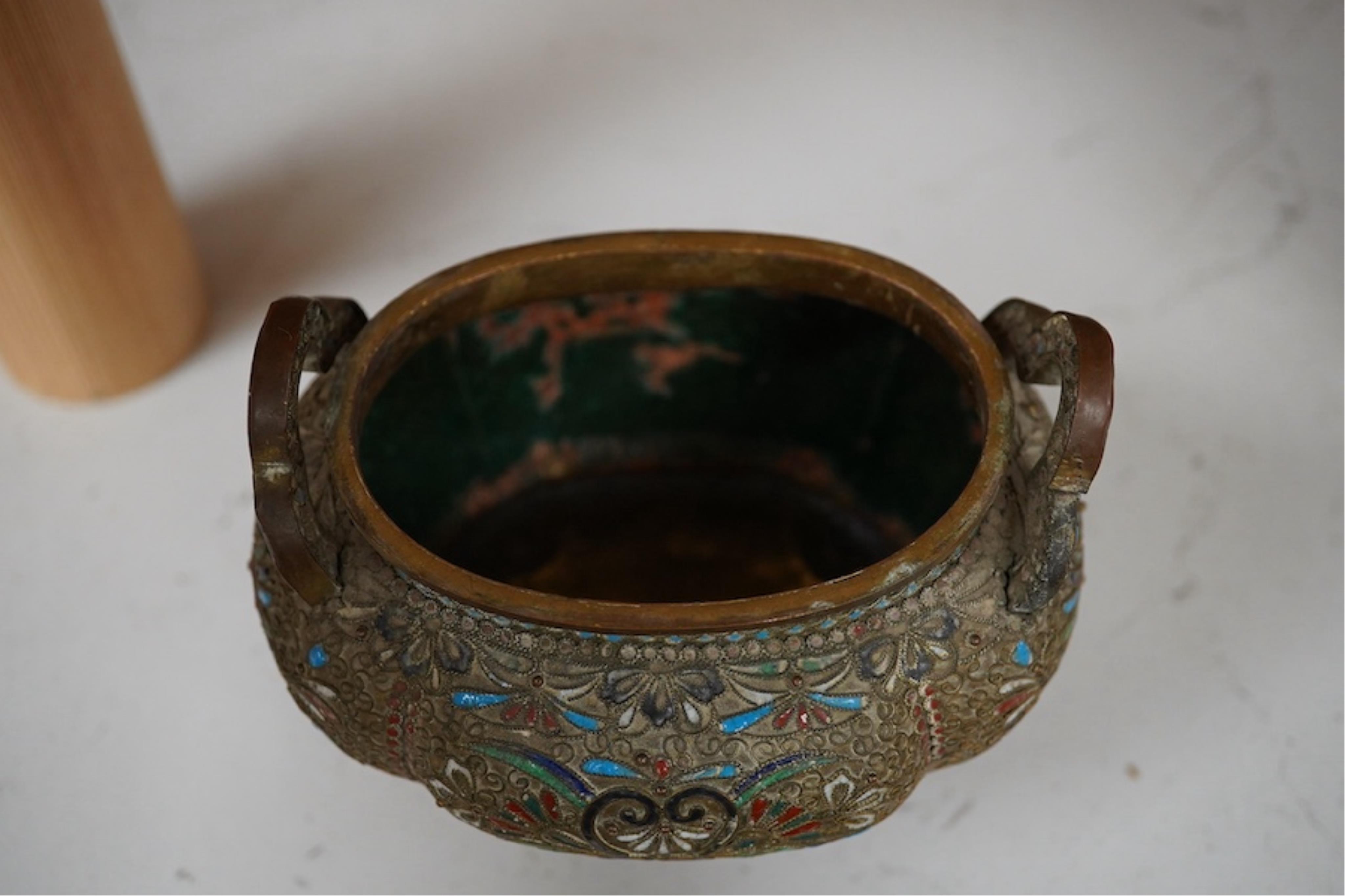 Sino Tibetan? koro and cover, 15cm high. Condition - interior enamelling worn